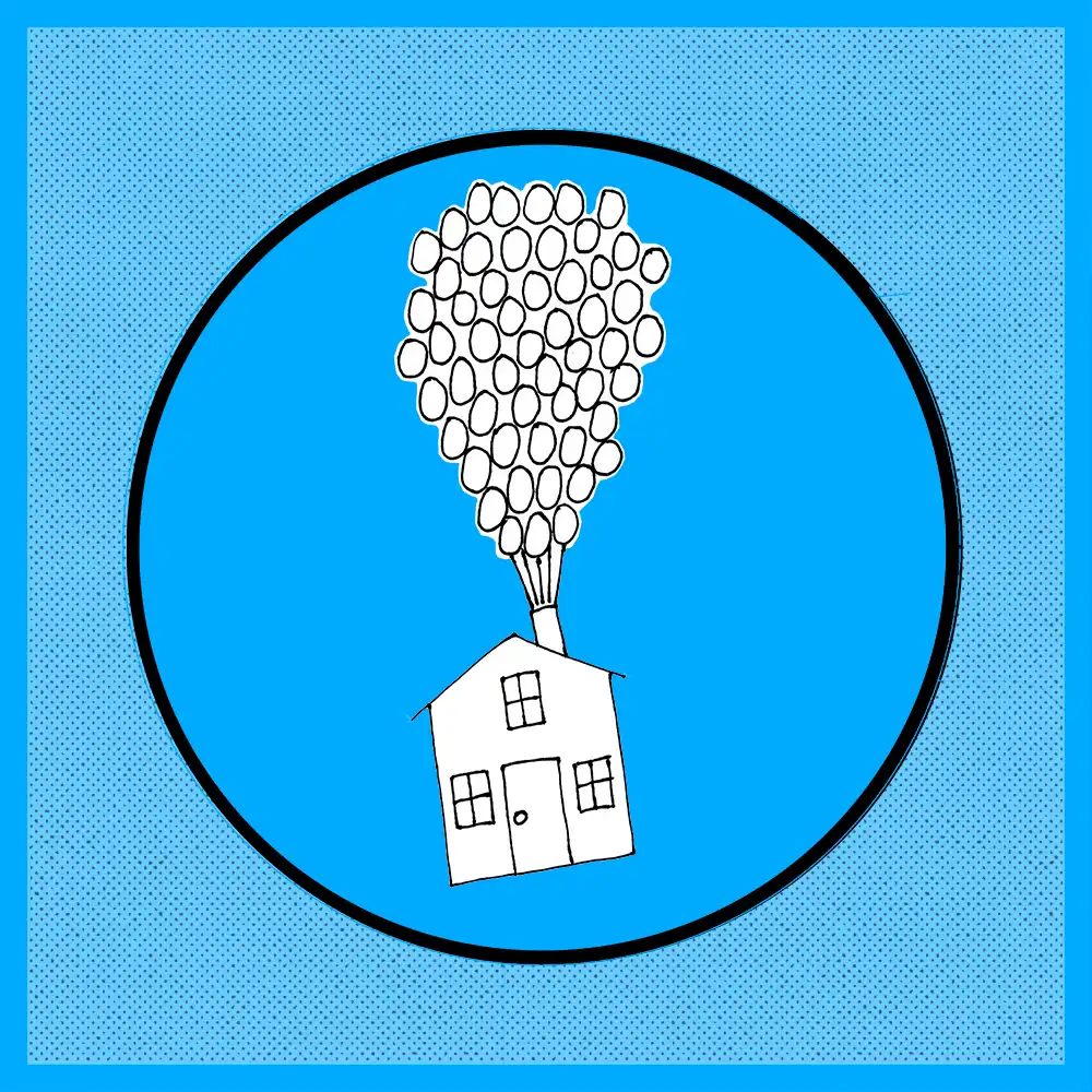 A house floating suspended by a large group of balloons - Pixar's Up as an example of gratitude