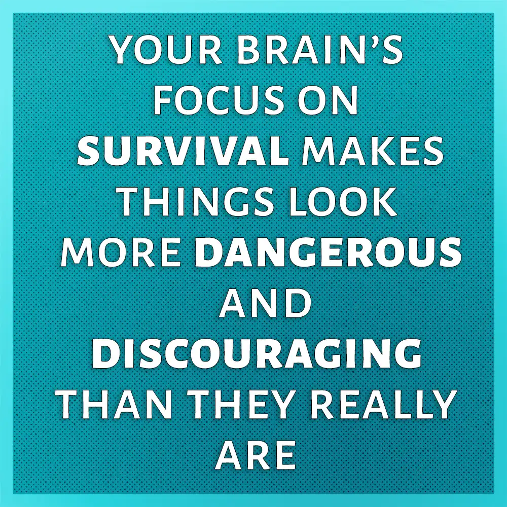 quote - your brain's focus on survival makes things look more dangerous and discouraging than they really are - Full Mental Bracket